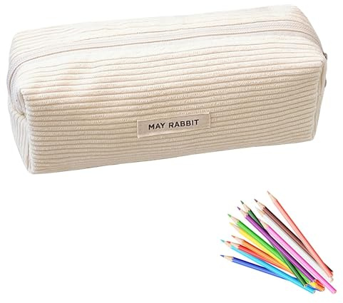 Federmäppchen Mädchen - Teenager Etui Schule,Schlamppermäppchen Cord,Studium Must Haves Stifte Mäppchen Aesthetic,Portable Federtasche Erwachsene,Pencil Case Aesthetic,Mäpchen für Schulsachen (Weiß)