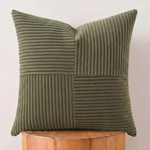FDTERN 1 Stück Olivgrün Kissenbezug 80x80 cm Weich Kordsamt Kissenbezüge Kissenhülle Dekokissenbezug Sofakissen Dekokissen Boho Deko für Sofa Schlafzimmer Wohnzimmer Balkon (Ohne Kissenfüllung)