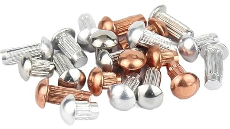 HEXHUASR GB827 M2 M2.5 M3 M4 Edelstahl Kupfer Aluminium Knopf Rundkopf Rändelschaft Vollniete for Etiketten Namensschilder Warenzeichen(Aluminum M4 100pcs)
