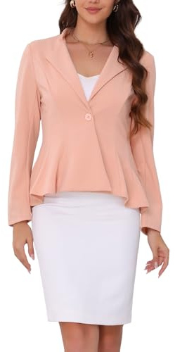 Allegra K Donna Blazer Peplum Maniche Lunghe Colletto in Piedi Lavoro | Chiusura con un Solo Bottone Adatto per Primavera Estate Autunno Versatile per Lavoro Riunioni e Caffetteria