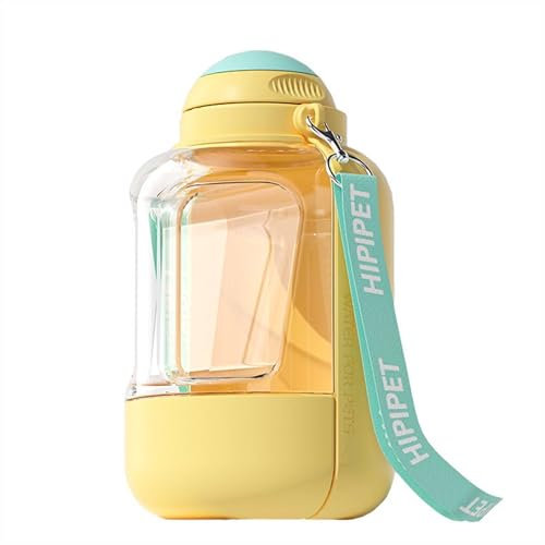 GIBZ 2 in 1 Portable Dog Water Bottle Foldable Leak Proof Drinking Dispenser Large for Outdoor Walking Hiking Travel, Yellow, 1L