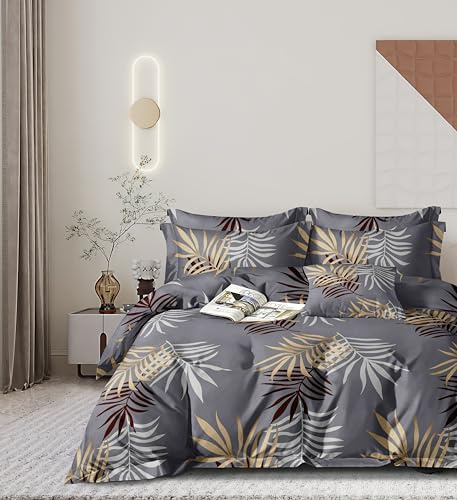 CDV Set di Biancheria da Letto 4 Pezzi con Stampa, Microfibra Set Copripiumino per Letto Matrimoniale con Zip, Lenzuolo con Angoli e 2 Federe, Set Copripiumini e Federe (Matrimoniale, Foglie oro)