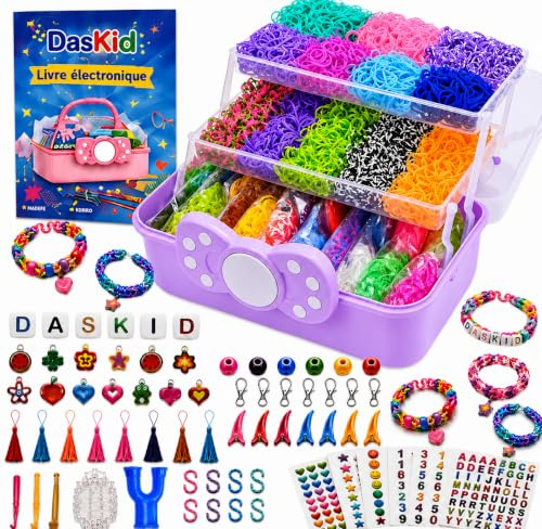 DasKid 17000+ Loom Bands Kit - 40 Vibrant Colors Loom Bands – Rubber Bands Bracelet Making Kit with A,B,C Beads, S Hooks and Tools with Storage Box - DIY Arts & Crafts Easter Gift for Girls & Boys