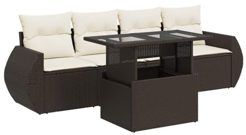 vidaXL Loungegrupp för trädgården med dynor 5 delar brun konstrotting