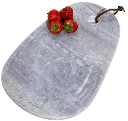 Pebble Marble Chopping Board Grey Faux Leather Hanger Kitchen Worktop Protector