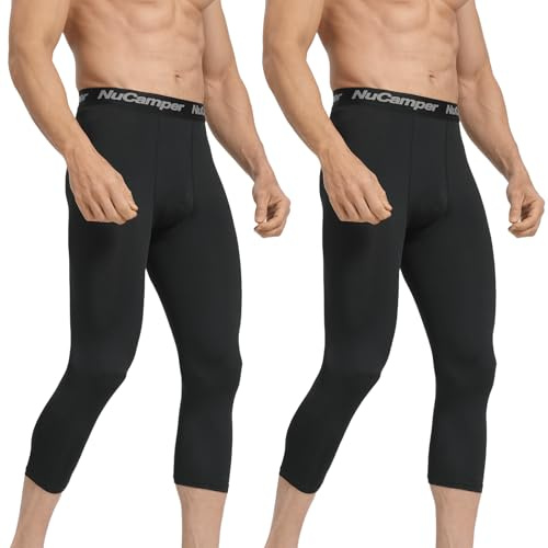 NuCamper 3/4 Kompressionsbyxor För Män, Atletisk Tights, Herr Löparbyxor, Fitness Leggings, Snabbtorkande, Andas Funktionella, Termisk Baslager, För Träning Löpning Fitness Jogging Sporter Gym Basket