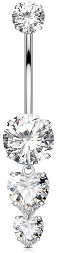 OUFER 14G Innengewinde Bauchnabelpiercing Titan G23 Bauchnabelring Herz 10 mm Bauchnabelpiercing Schmuck Dangel für Damen Piercing Bauchnabel Klar CZ Belly Piercing