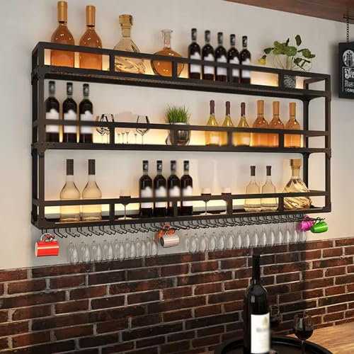 THGYJP Living Room Hanging Wine Wall Rack, Commercial Restaurant Wall Mount Wine Rack, Industrial Wall Wine Racks for Wine Bottles, Modern Bar Wine Glass Holder, Large Storage,Suitable fo