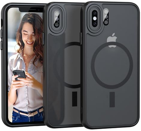 Nupcknn für iPhone X/XS Hülle Magnetisch mit Magsafe (TOP Militärschutz & Magnetkraft) Handyhülle für iPhone X/XS Case Durchscheinende Matt Rückseite Dünn Stoßfest Schutzhülle Schwarz