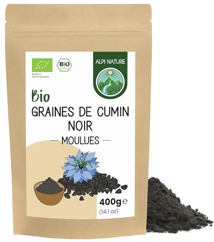 Semillas de Comino Negro Orgánicas Molidas de Alpi Nature, Polvo de Comino Negro para Cocinar, Condimentar y Hornear (400G)