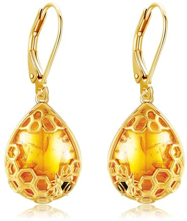 Biene Ohrringe 925 Sterling Silber Bernstein Biene Ohrhänger Tier Schmuck Geschenk für Frauen Damen