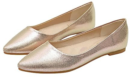 OBiQuzz Bailarinas para mujer, mocasines elegantes, zapatos de fiesta, zapatos de novia, zapatos de tacón con punta de encaje, zapatos Mary Jane, zapatos planos, bombas, zapatos casuales, dorado, 38