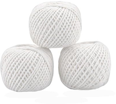 3x Cotton String Balls Kitchen Twine for Meat Durable White Twine for Gardening, DIY, & Crafting, Gift Wrapping & Butchers String (45M x 3) 135M