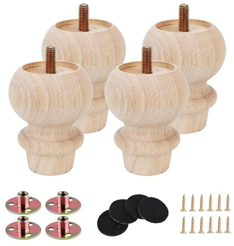 Txcucc 3 Inch Wooden Unfinished Bun Feet for Dresser Legs Couch Sofa Cabinet Ottoman DIY Replacement Wood Furniture Legs Set of 4