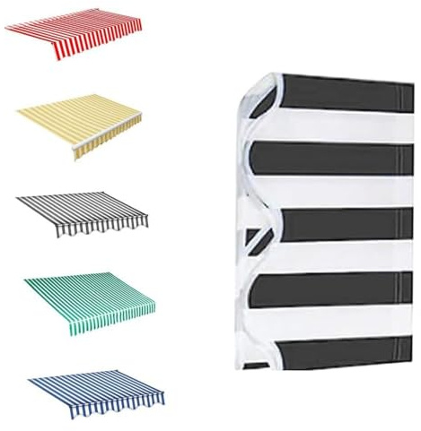 Manuelle Markisen-Ersatzstoff, Einziehbar Markisenbespannung Markisenstoff Mit Volant Wasserabweisend Ersatzstoff Für 3x2m Markisen, Markisentuch Sonnenschutz Für Garten Balkon(Black,3x2m/10x6.5ft)