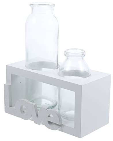 ifundom Vaso Terrario in Vetro Con Supporto in Legno Contenitore Per Piante Da Interno Fioriera Per Coltivazione Senza Terra Da Tavolo Vaso Decorativo in Vetro Per Composizioni Floreali