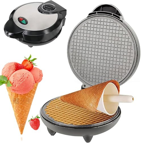 1200w Commercial Ice Cream Cone Maker, Electric Waffle Cone Maker With Temperature Control, Double Side Heating, Ice Cream Skin Spring Roll Machine With Non Stick Heating Plates
