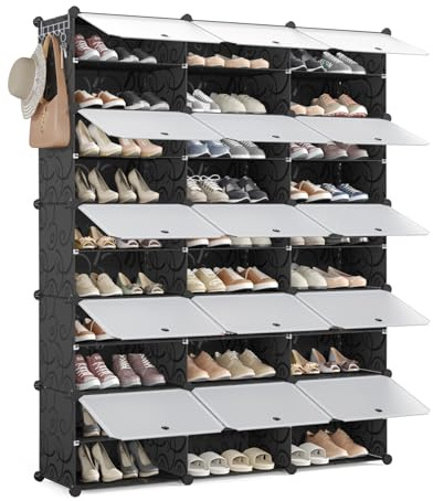 Mondeer Scarpiera in plastica a 10 livelli, portascarpe organizer per 60 paia di scarpe, salvaspazio, per corridoio, camera da letto, soggiorno, ingresso (nero)