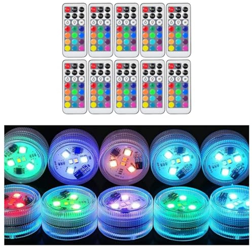 LUXJET 10 Stück Unterwasserlichter (RGB-Multifarbig) und 10 Stück Fernbedienungen