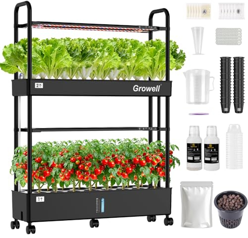 Growell Large Basket Hydroponics Growing System Kit, 32 Pods Vertical Hydroponic Garden with 2 Grow Light Modes, Auto Circulating Water System, 32L Indoor Gardening System for Herb Vegetable Fruit