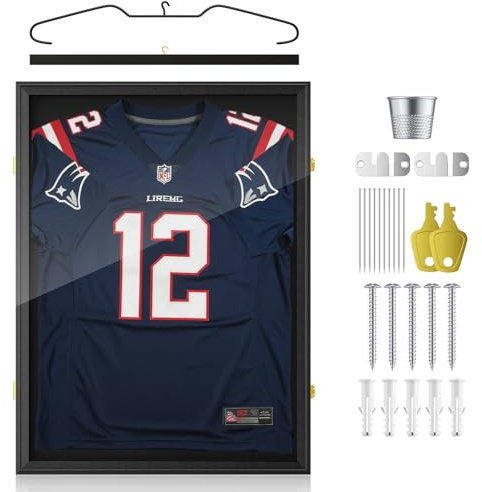 Football Shirt Frame 60 x 80cm, DIY Adult Sports Shirt Display Frame for Football Shirt, Basketball, Rugby Shirt, Band T-Shirt Shadow Box, 3D Shadow Box Frame - Wall-Mounted, Black