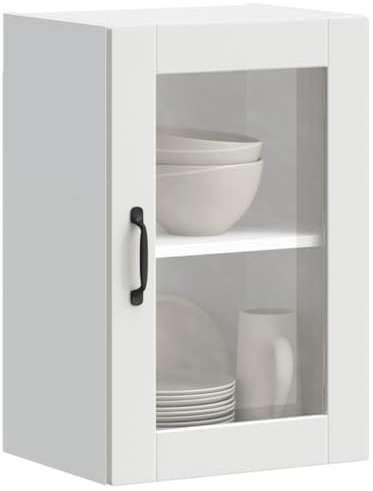 Homvdxl Küchenhängeschrank mit Glastür, Badezimmerwandschrank, moderner Aufbewahrungsschrank, 40 x 31 x 60 cm, Weiß