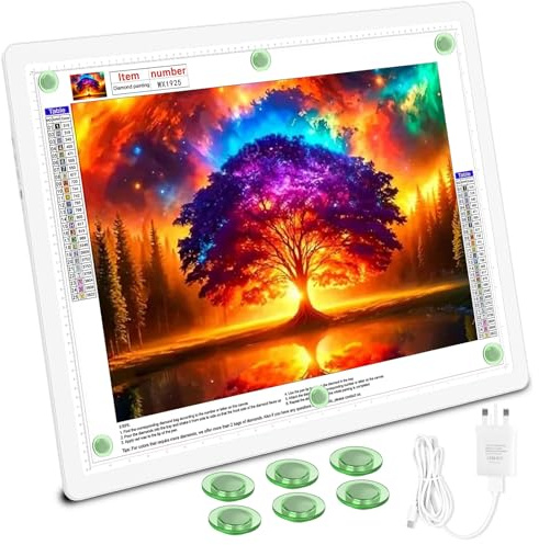 TOHETO A2 Leuchttisch für Diamantmalerei (64×46.6 CM), Wiederaufladbares Große Magnetisch Leuchtkasten zum Zeichnen, Aufladbar Licht Pad zum Nachzeichnen, Kabelloses Lichtplatte zum Skizzieren White