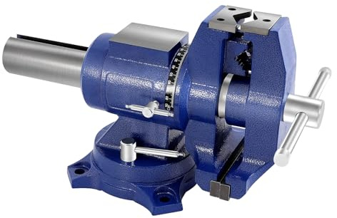 Multiachsen Schraubstock 125mm, Schraubstock für Werkstatt Hohe Präzision, Werkbankschraubstock Flacher & Runder Kiefer, 360° Drehbar, Tischschraubstock zum Schärfen Schleifen Schneiden