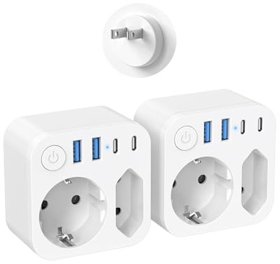 2 Stück Reiseadapter Japan Deutschland Stecker, Reisestecker Typ A Steckdose mit 4 USB (2 Typ-C), Travel Adapter mit Schalter für USA, Japan, Kanada (EU to JP)