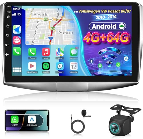 [4G+64G] Android Radio de Coche para Volkswagen VW Passat B6/B7 2010-2014 con Wireless Carplay & Android Auto, Pantalla Táctil de 10,1 Pulgadas con GPS, WiFi, 32EQ, Bluetooth 5.0, Radio FM/RDS