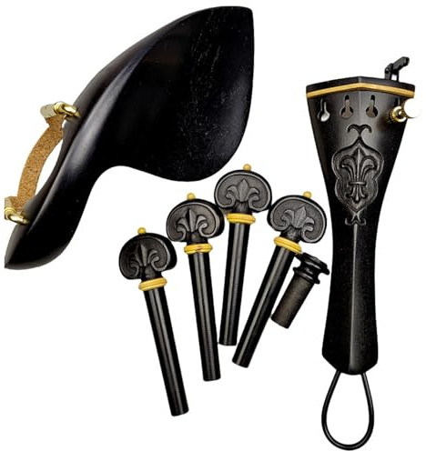 Komplettset Violinenzubehör Teile Geschnitzte Geige Violinensaitenhalter Pegs Kinnhalter Endstift 4/4 Größe(Violin accessories 2)