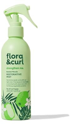 Flora & Curl Baobab Marula Restorative Mist | Strengthening Leave-In Curl Spray with Baobab Oil, Marula, Broccoli Seed, Triple Protein Complex & Aloe Vera | For All Curl Types | Silicone-Free | 200ml
