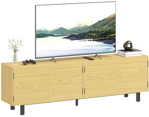 HOMCOM Supporto TV 180cm 82 pollici effetto legno naturale | 4 ante push-to-open, supporto TV, mobile TV, soggiorno, camera da letto