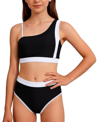 Happy Cherry - Bikini Niña Deportivo Tankini Niñas Infantil Verano Bañador Natación Adolescente 2 Piezas Conjunto de Traje de Baño para Playa Surf Bikinis Chica con Crop Top Braga - 9-10 Años Negro