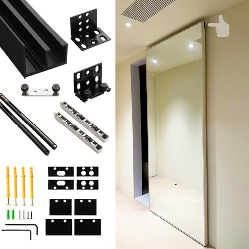 Hidden Sliding Door Track with Soft Close Feature, Heavy Duty Floating Barn Door Hardware and Track, Silent Smooth Slide Rail for Mirror Door(48in/121.9cm)
