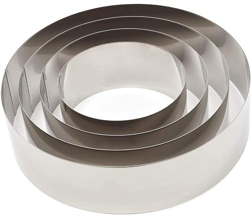Stainless Steel Cake Rings Set (4 Pieces) – Round Baking Moulds for Cakes, Mousse & Pastry – Durable Food-Grade Dessert Rings – 6, 8, 10 & 12 Inch Sizes