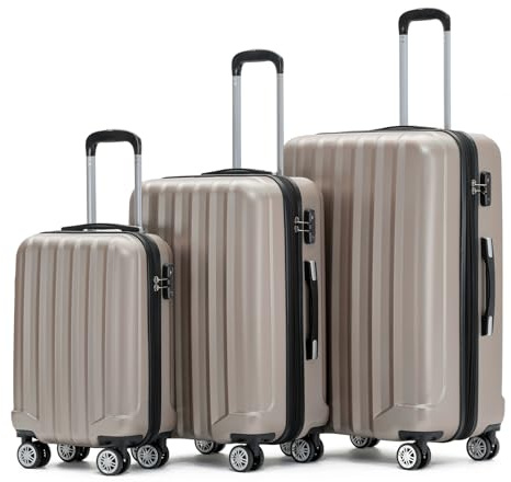 BEIBYE TSA-Schloß 2080 Zwillingsrollen neu Reisekoffer Koffer Trolley Hartschale Set (Champagner, Set)