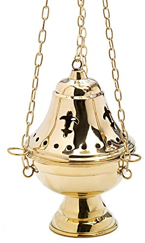 NKlaus Encensoir à balancier avec coupelle intérieure et chaîne 75cm Encensoir en Laiton doré 7613