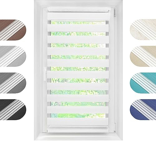 Birrke® Doppelrollo Ohne Bohren/Mit Bohren 2in1 35 x 150 cm - Tag und Nacht Duo Rollo für Sonnenschutz und Sichtschutz - Doppel Rollo - Einfache Montage Weiß