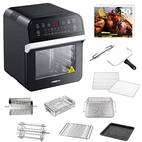 GoWISE USA GW44800-O Deluxe 12.7-Quarts 15-in-1 Electric Air Fryer Oven with Rotisserie and Dehydrator + 50 Recipes QT, Black/Silver