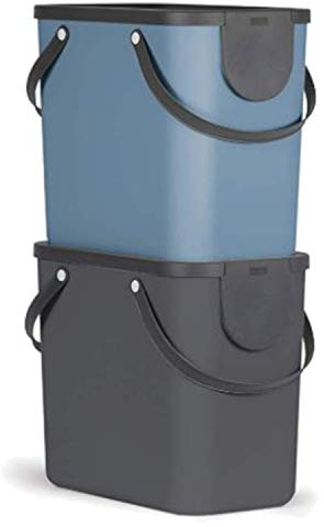 Rotho Albula Set di 2 Sistemi di Separazione dei Rifiuti per la Cucina, Plastica (PP) senza BPA, Grigio (Antracite)/Blu, 2 x 25 L, 40.0 x 23.5 x 34.0 cm