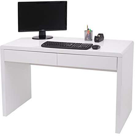 Mendler Schreibtisch HWC-G51 Hochglanz, Weiß - 120x60cm