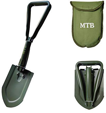 Military Folding Shovel Camping Shovel,High Carbon Steel Entrenching Tool w/Wood Saw Edge and Tactical Carry Case, 22.8 Inch, Green