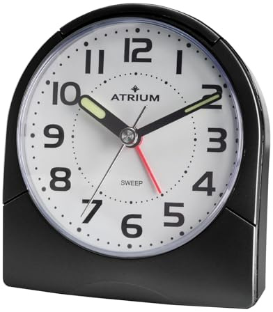 Atrium Klassischer Wecker Analog Quarz ohne Ticken mit Licht und Snooze Leuchtzeiger schwarz A218-7