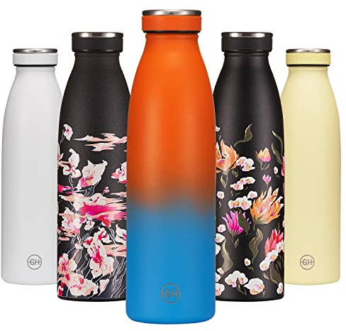 B2DO for GH Trinkflasche Edelstahl 500ml Orange Navy | Wiederverwendbare Vakuum Metall Thermoskanne Wasserflasche | Auslaufsichere isolierte Thermosflasche|BPA-freie Isolierflasche für Sport, Office