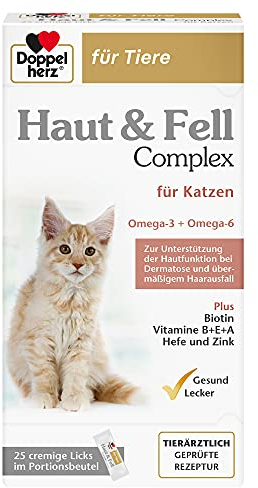 Doppelherz Haut und Fell Complex für Katzen - Mit wichtigen Omega-3 und Omega-6 Fettsäuren- 25 Licks