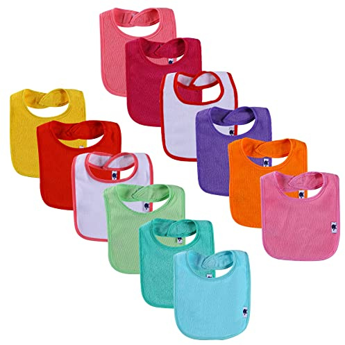 Nvatorfox 12 Pack Terry Drool Cotton Bibs, Unisex Baby Bibs With Fiber Filling Waterproof Baby Bibs for Feeding, Teething, Drooling (GIRL)
