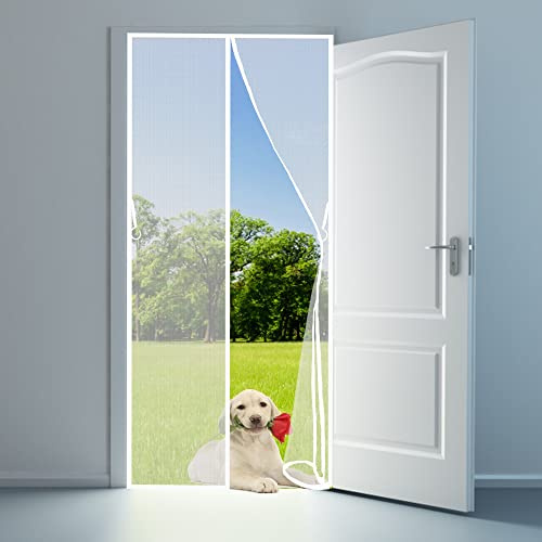 Magnetic Fly Screen, 145x210cm Large Magnet Patio Panel Door Anti Mosquito Fly Mesh Curtain, Screen Keep Flying Bugs and Pests Out White