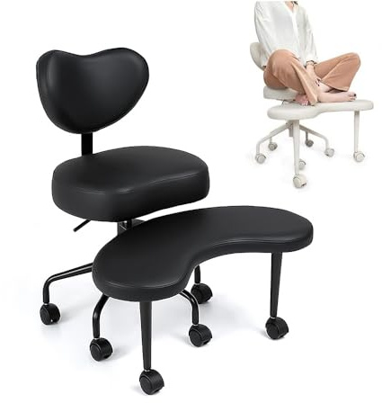 Pipersong Meditationsstuhl Plus, Flexibler Schreibtischstuhl, Kreuzbeinstuhl, mit Lendenwirbelstütze und verstellbarem Hocker, ergonomisches Design für mehrere Sitzpositionen, Schwarz
