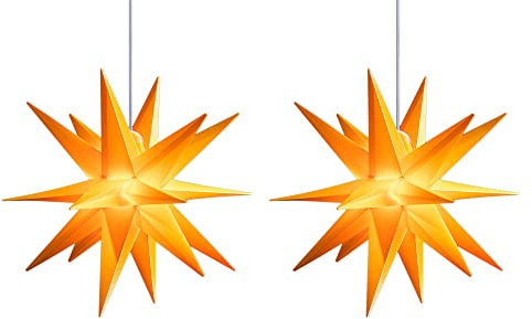Novaliv 2er Sparset Weihnachtssterne Dekosterne 40cm GELB für AUSSEN Kabel mit Trafo & Timerfunktion 3D Stern 18 Zackig Leuchtstern Weihnachtslicht Winterbeleuchtung 3D Stern Weihnachtslicht